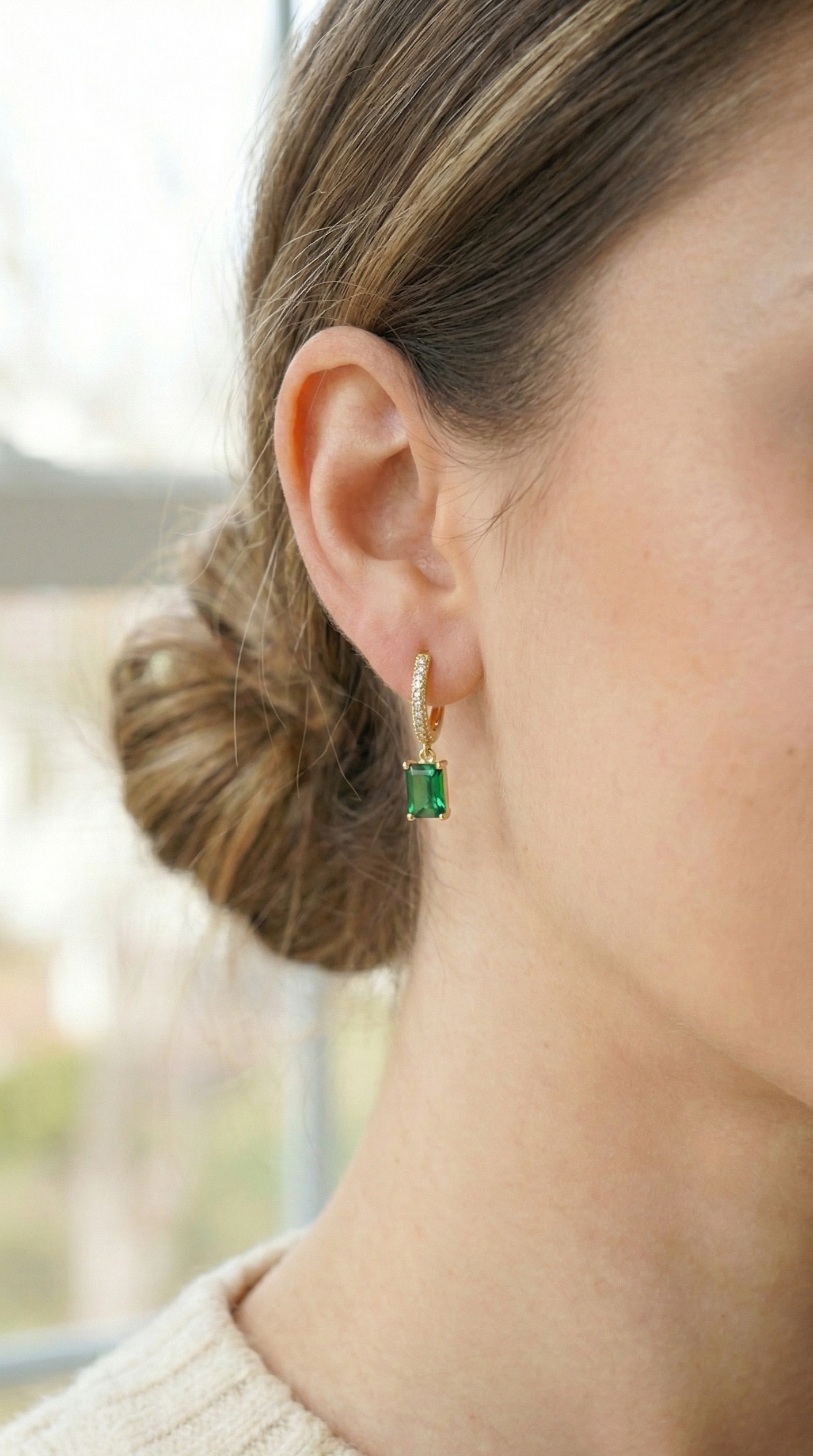 Green Anti Tarnish Ear Ring (One Pair)