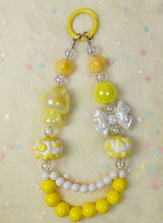 Beaded yellow double layered Phone Charm (One Piece)