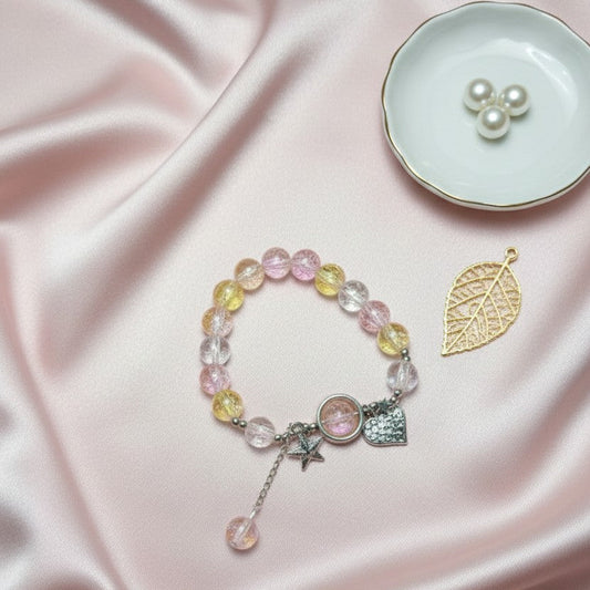 Pink beads charm bracelet