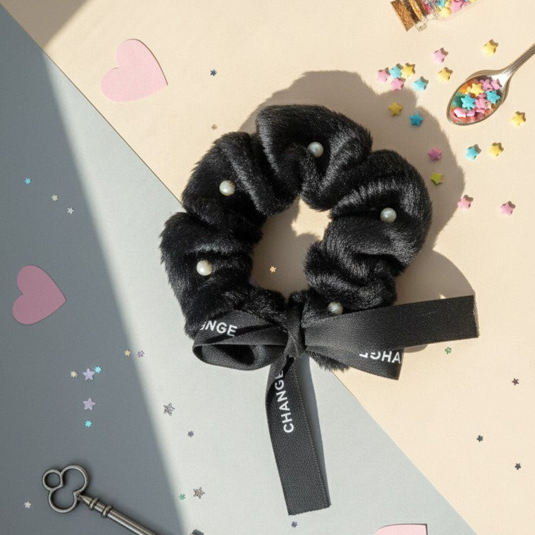 Beaded Fur Scrunchie