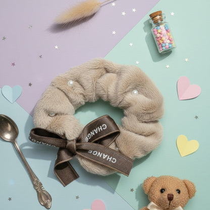Beaded Fur Scrunchie