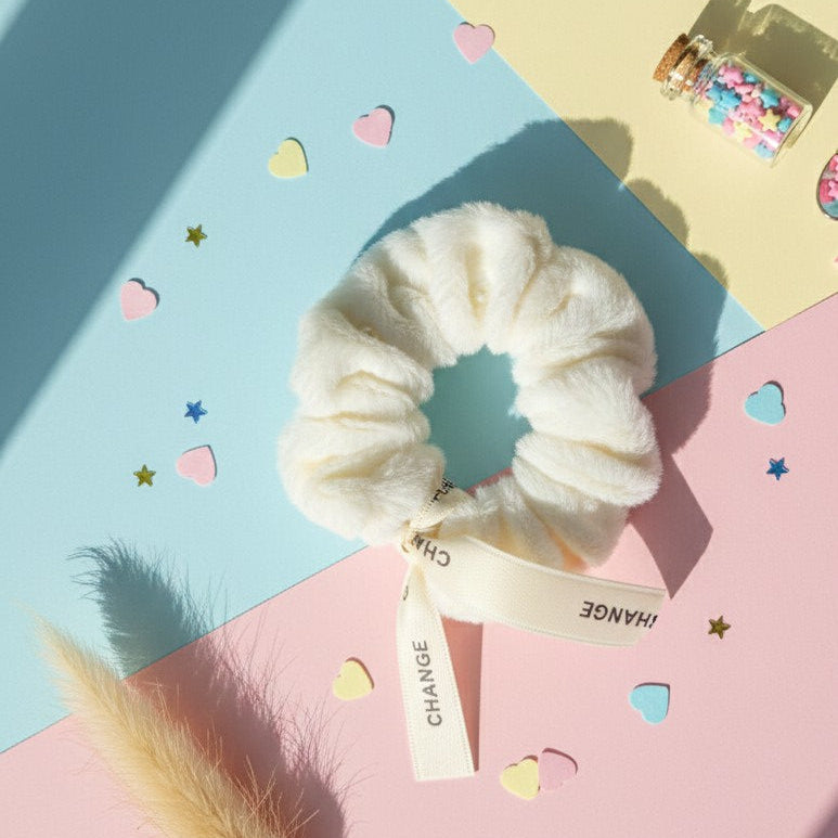 Beaded Fur Scrunchie