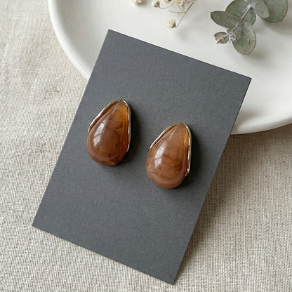 Brown Marble Drop Ear Ring (One Pair)