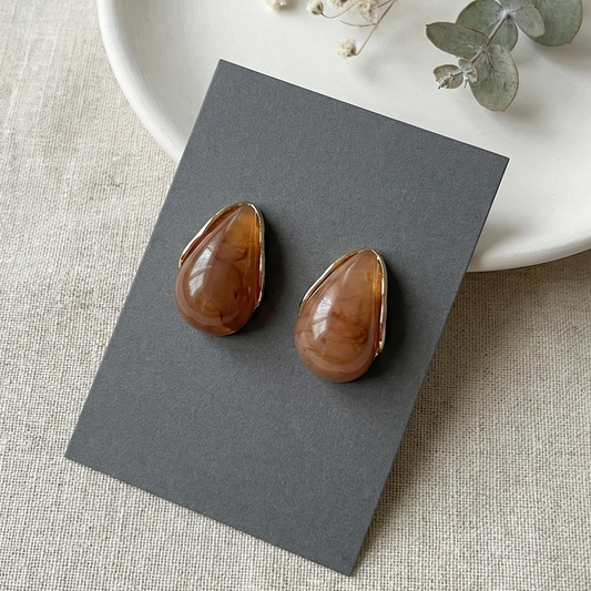 Brown Marble Drop Ear Ring (One Pair)