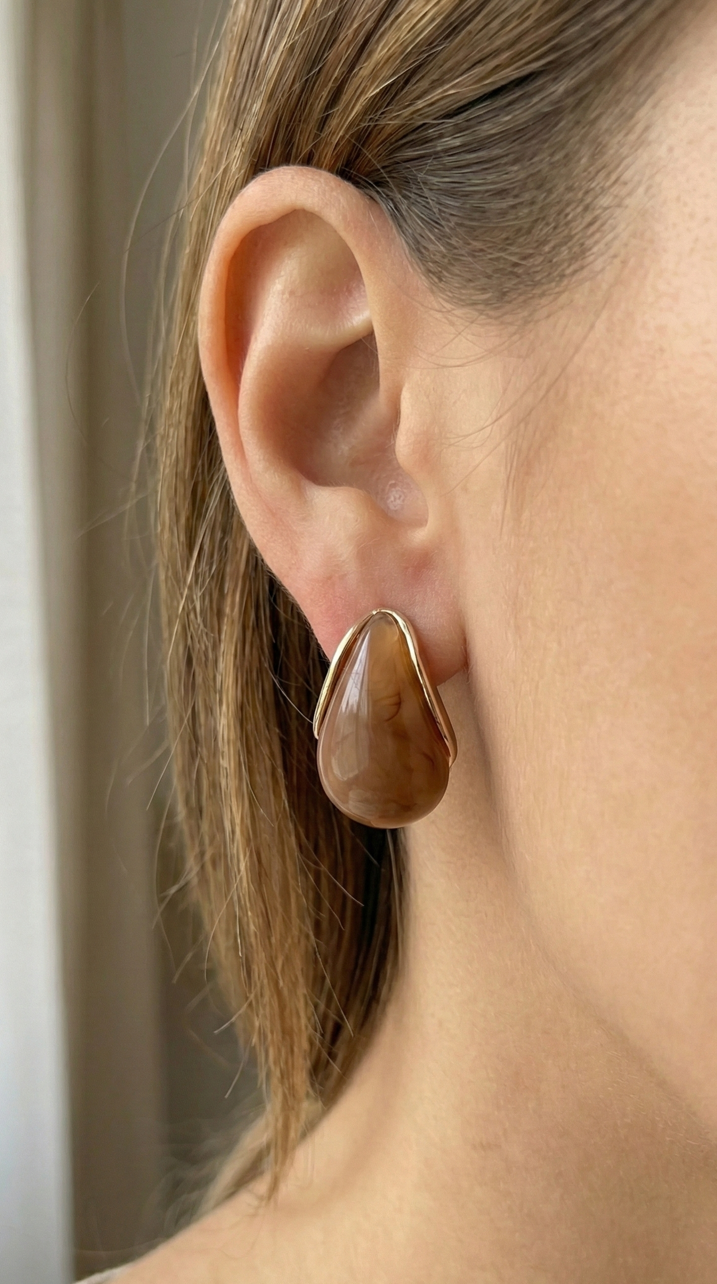 Brown Marble Drop Ear Ring (One Pair)
