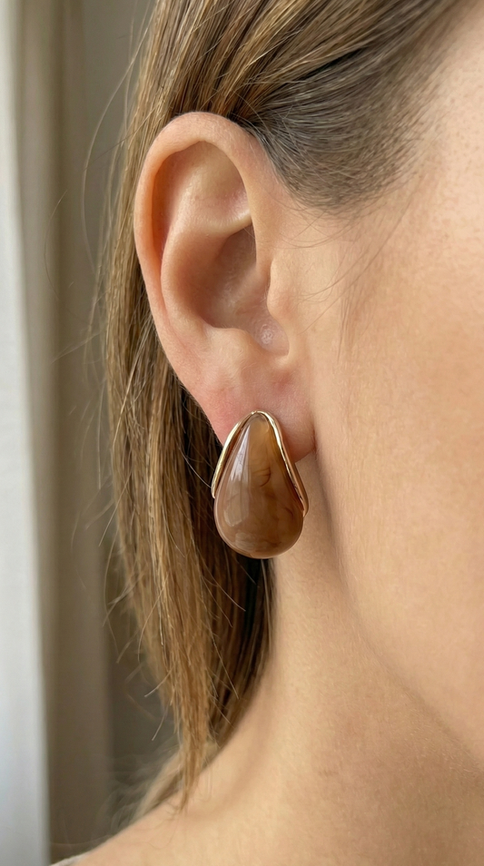 Brown Marble Drop Ear Ring (One Pair)