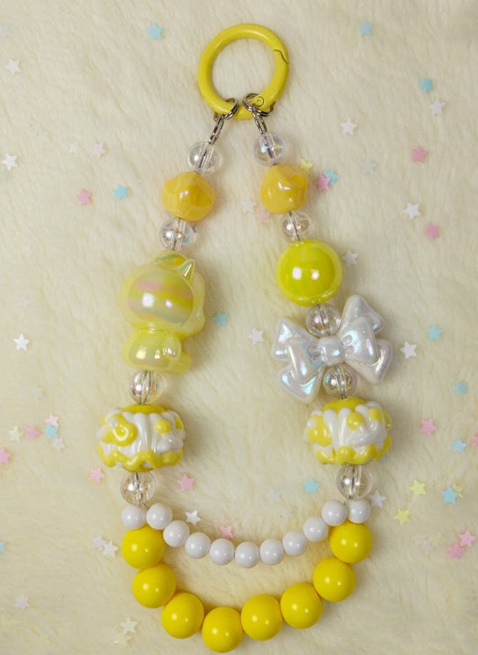 Beaded yellow double layered Phone Charm (One Piece)
